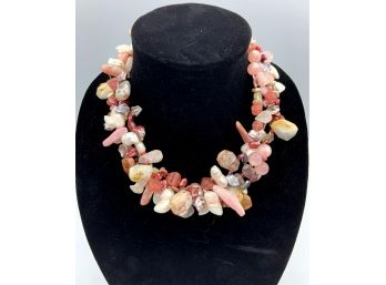 Pretty  In Pink- Layer Stone And Bead Necklace