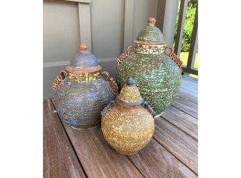 Set Of 3 Mexican Ceramic Urns