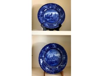 2 Original Staffordshire Blue Plates