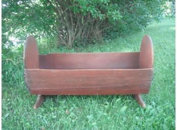 Antique Wood Cradle With Brass Handles (fragile - Not A Toy)