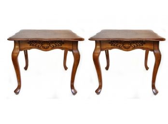 Pair Vintage French Style End Tables W Floral And Leaf Design