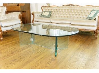 Vintage Leon Rosen For Pace Style Glass Coffee Table W Chrome Brackets
