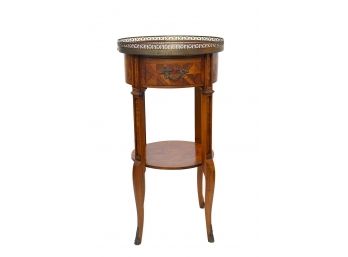 Vintage Louis XVI Style Marquetry Side Table W Brass Toned Gallery