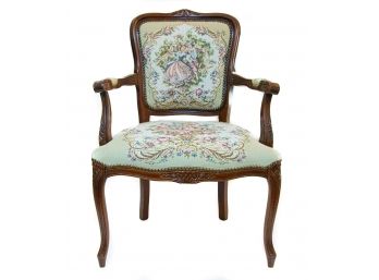 Vintage French Louis XV Style Arm Chair W Carved Wooden Details And Nailhead Trim