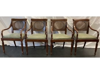 Four Arm Chairs With Leather Seats And Cane Back