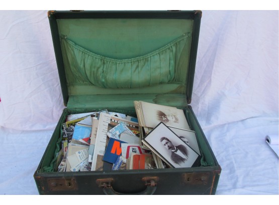 Suitcase Lot With Vintage And Antique Papers, Photographs,  Stereo Views And More. As Found