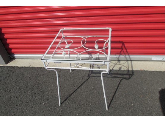 Vintage White Painted Wrought Iron Glass Top Table