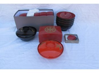 Vintage Lot Of Japanese Lacquer Boxes And Bowls