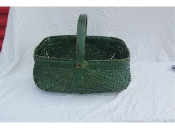 Vintage Early American Green Painted Woven Basket