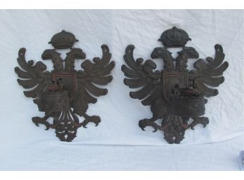 Pair Of Vintage Antique Double Head Imperial Eagle Candle Wall Sconces