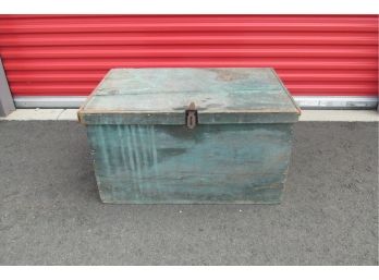 Antique Wood Trunk / Tool Chest With Original Blue Paint