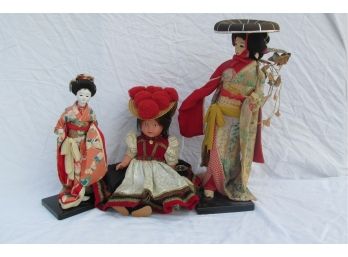Collection Of 3 Vintage Dolls Two Japanese Dolls