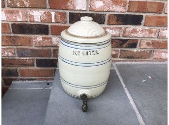 Vintage Ice Water Covered Pottery With Original Spigot