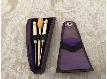 Vintage Lace Making Tools In Leather Case