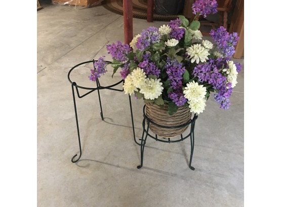 Pair Of Plant Stands With Faux Flower Arrangement