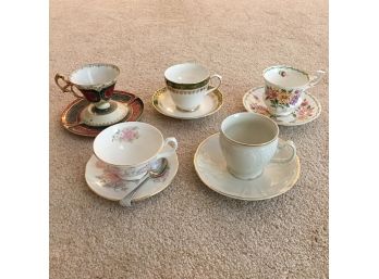 Set Of 5 Vintage Tea Cups And Saucers
