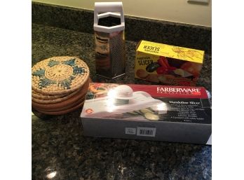 Kitchen Grater And Slicer Lot With Trivets