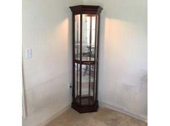 Lighted Wooden Curio Cabinet With Mirror Backing