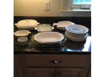 White Bakeware Lot With Vintage Corningware Dish And Lid