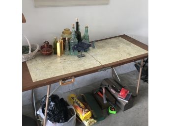 Vintage Folding Table With Faux Marble Top