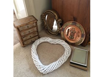 Small Drawer Unit, Heart Wreath And Other Decorative Items
