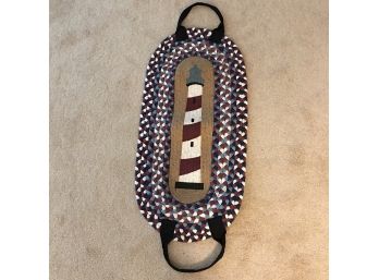 Braided Rug Log Carrier With Handles And Lighthouse Motif