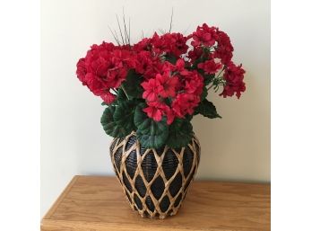 Faux Geraniums In Basket Vase