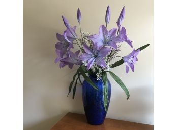 Faux Floral Arrangement In Blue Vase