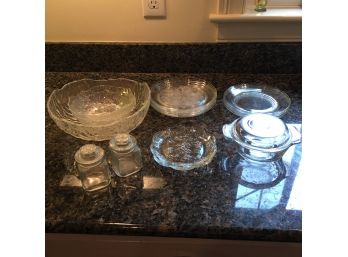 Glass Dish Lot: Bowls, Plates And Jars