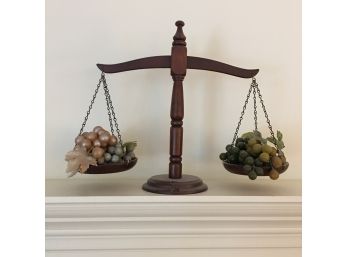 Wooden Balance Scale With Faux Grapes