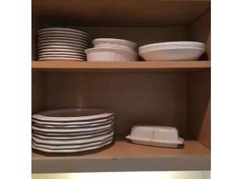 Lot Of White Dishes: Plates, Bowls And Covered Butter Dish