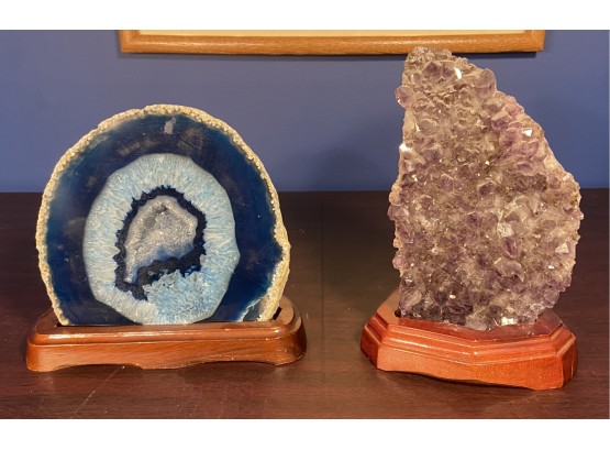 Pair Of Stunning Geodes On Wood Bases
