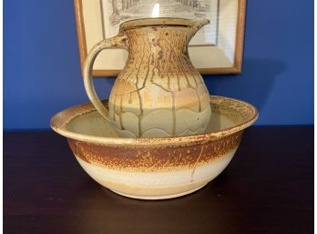 Chatham Pottery Large Pitcher And Bowl Both Signed By The Artist