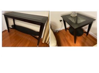 Two Tier Beveled Glass Top Sofa Table And End Table Set