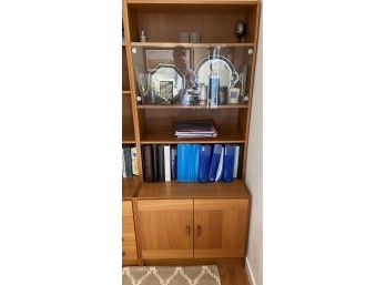 Glass And Teak Cabinet With Upper Bookcase Shelving