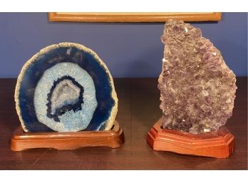 Pair Of Stunning Geodes On Wood Bases