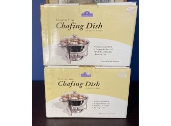 Pair Of Nantucket Home Stainless Steel Chafing Dishes With Glass Lids