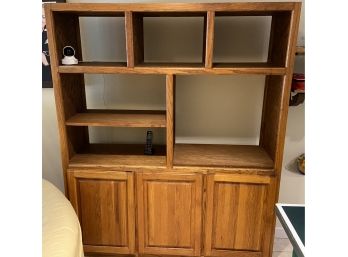 Wood Storage Cabinet With Attached Upper Cubby Shelves
