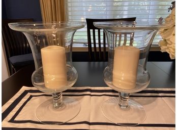 Pair Of Footed Glass Hurricane Candles
