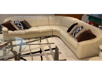 Natuzzi Leather Three Piece Sectional Sofa And Matching Accent Pillows