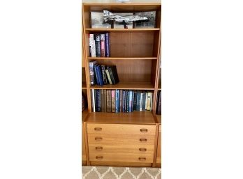 Teak Four Drawer Cabinet With Upper Bookshelf