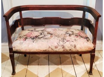Antique Floral Upholstered Small Settee Loveseat