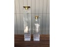 Heavy Lucite And Brass Candlesticks