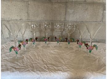 Set Of 8 Decorative Rooster Wine And Martini Glasses