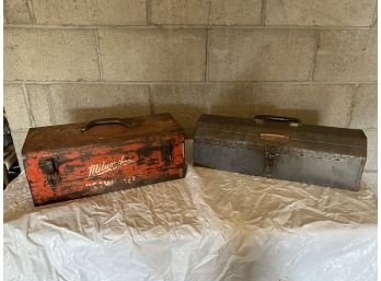 Metal Toolboxes With Miscellaneous Tools