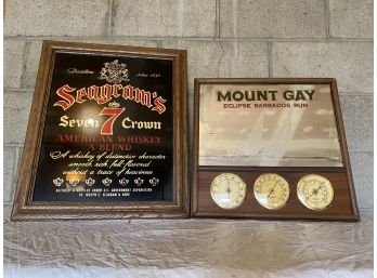 Seagrams Whiskey Frame And Mount Gay Rum Barometer