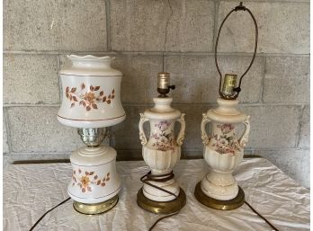 Group Of 3 Working Floral Lamps