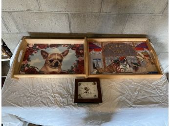 Collectible Dog Trays And Clock