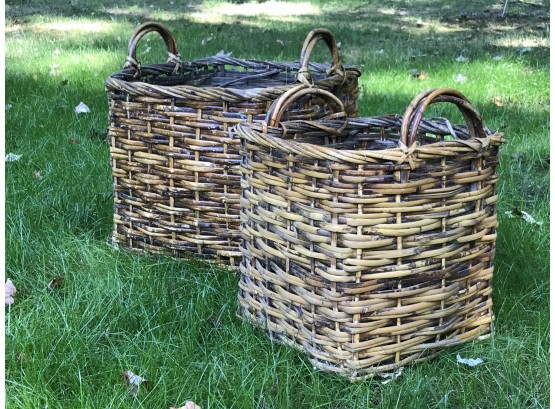 Two Large Woven Wicker Baskets