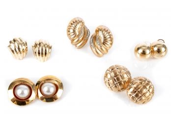 Five Pairs Of 14k Gold Earrings
